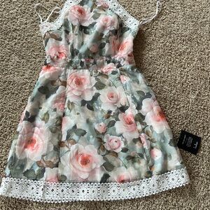 Lulu's Pink and Gray Floral Casual Dress NWT Medium